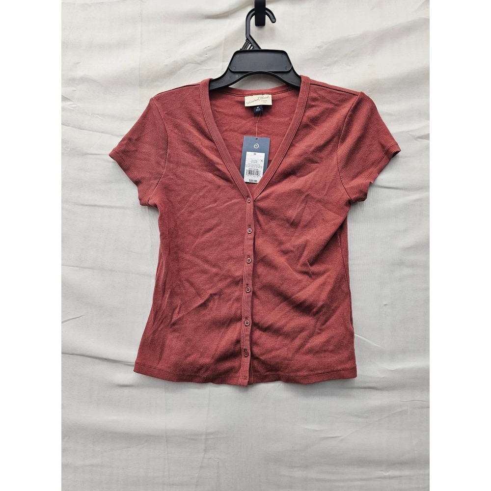 Universal Thread Womens Short Sleeve V-Neck Cardigan Rust Cotton Blend Size M